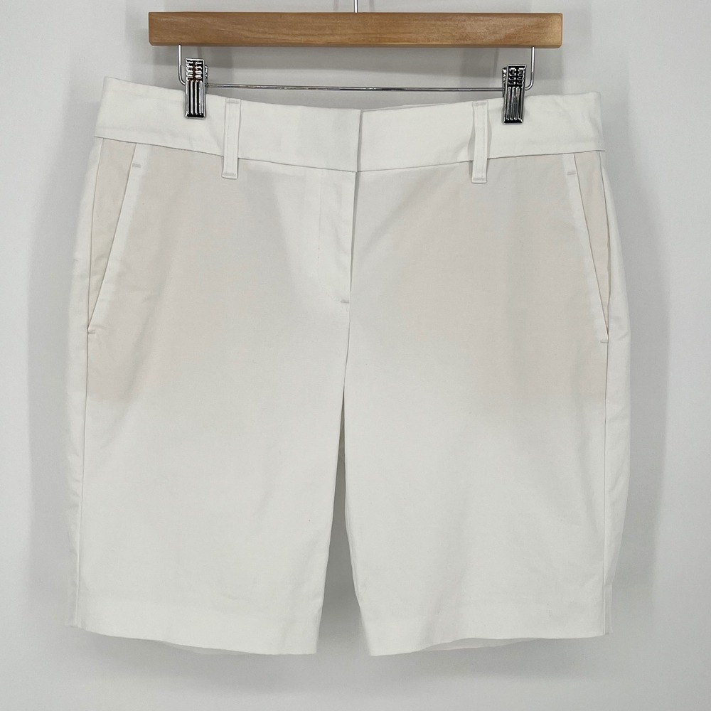 Ann Taylor Factory Women Bermuda Chino Shorts White Size 8 Stretch Cotton Preppy
